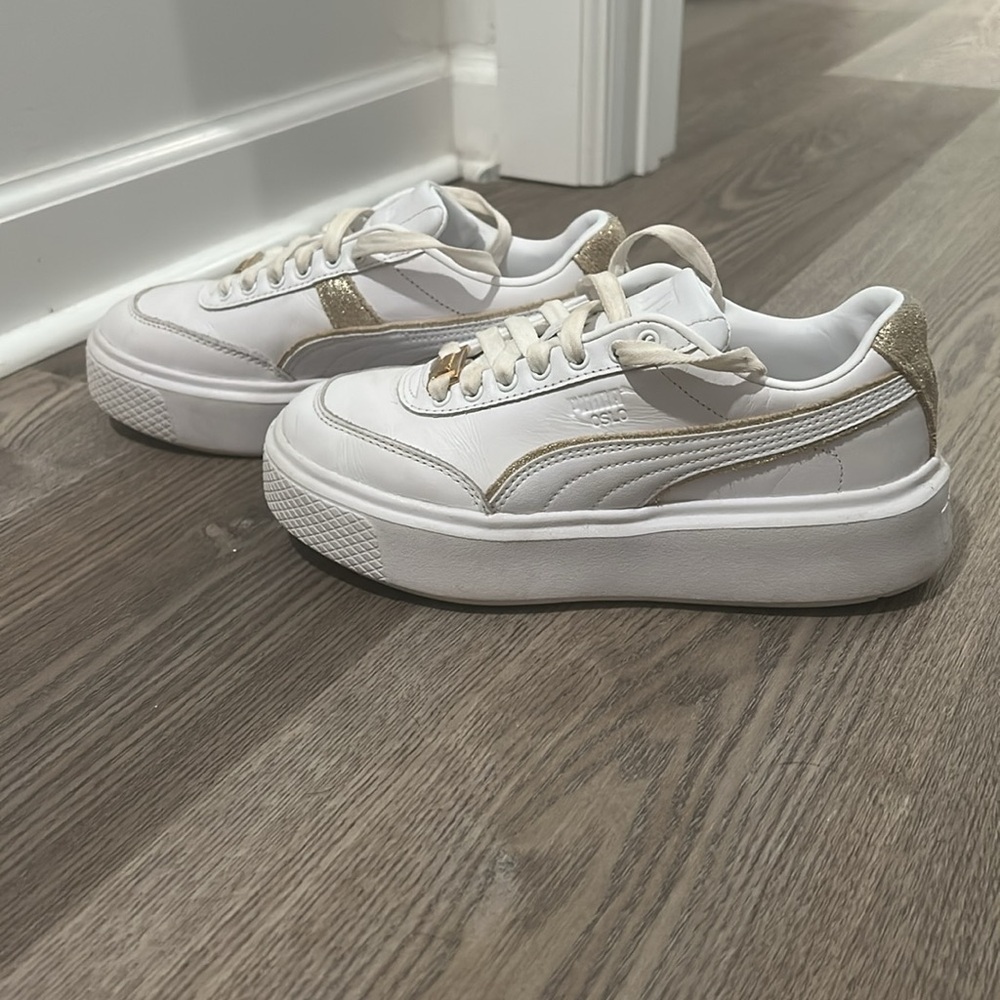 Puma Classic White Sneakers with Gold Highlights